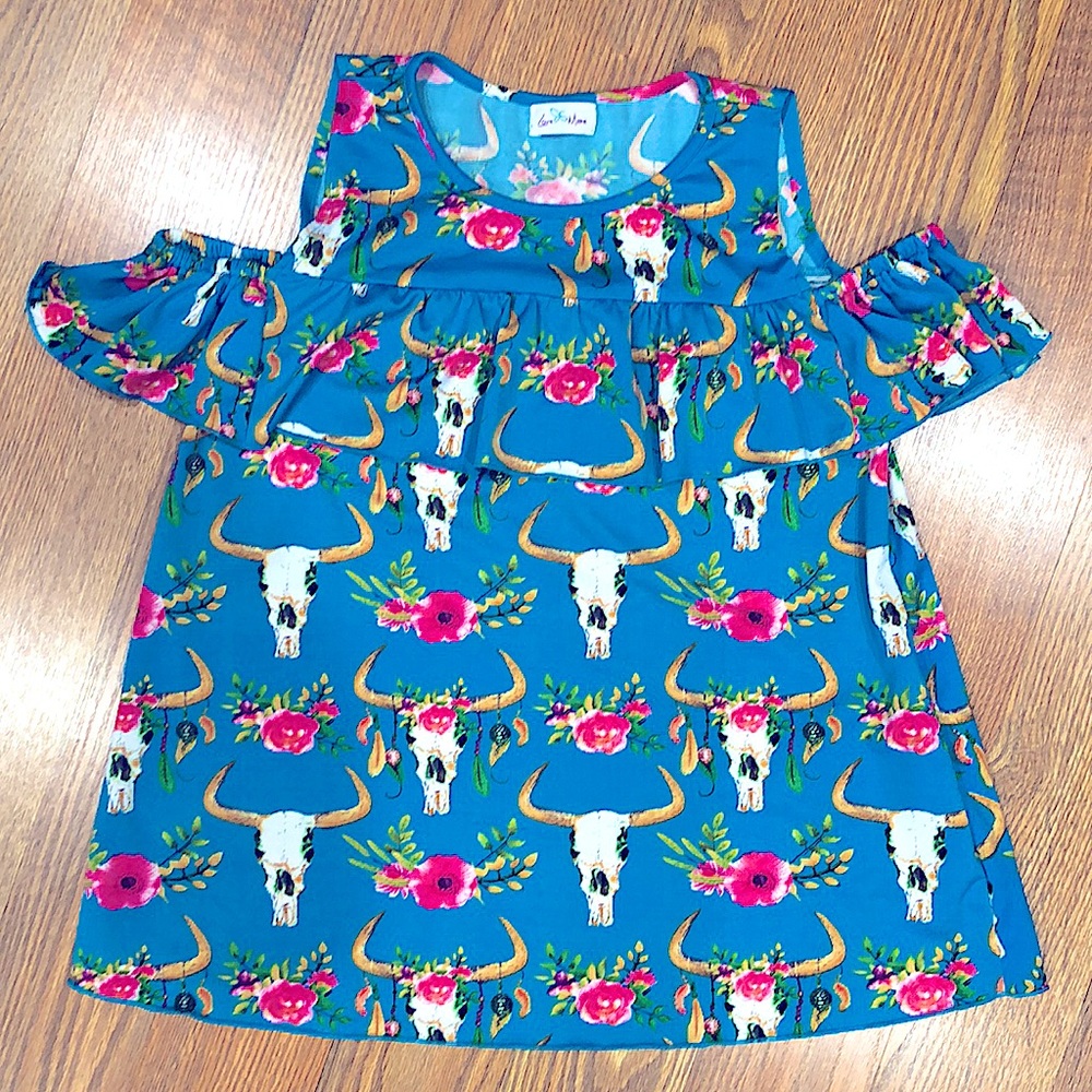 Girls western cold shoulder top Large